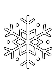 Black outline snowflake illustration with geometric branches and delicate winter details, ideal for Christmas cards, winter invitations, holiday decorations, coloring pages, patterns, posters, and sea