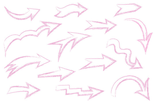 Light pink outline arrow collection featuring curved, straight, wavy, decorative directional arrows, perfect for infographics, presentations, flowcharts, web design, planners, branding. High-res PNG
