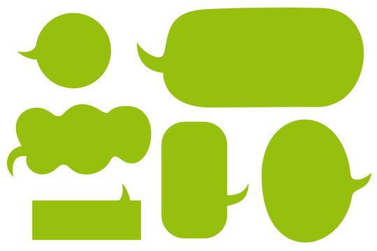 Fun green comic speech bubble shapes with rounded edges. Ideal for comic strips, chat graphics, social media templates, stickers, presentations, labels, and cartoon dialogue designs. High-res PNG