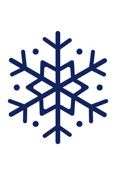 Navy blue geometric snowflake illustration with symmetrical branches. Perfect for winter greeting cards, Christmas invitations, holiday decorations, snowflake patterns, seasonal crafts. High-res PNG