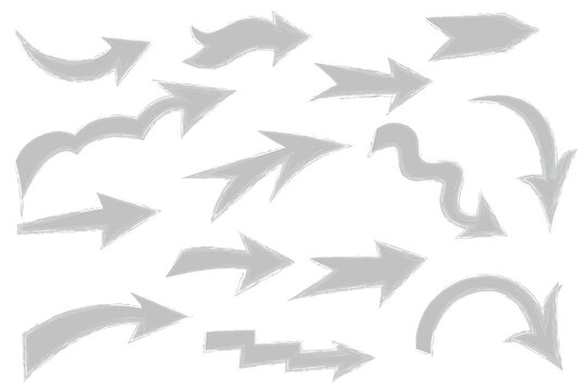 Gray curved and straight arrow collection with 
directional pointers and wavy shapes. Ideal for business presentations, flowcharts, infographics, maps, diagrams, website, navigation. High-res PNG