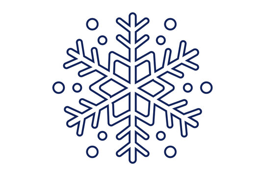 Navy blue snowflake outline PNG with symmetrical branches and decorative circular dots. Ideal for winter greeting cards, Christmas stationery, holiday invitations, seasonal patterns, journaling