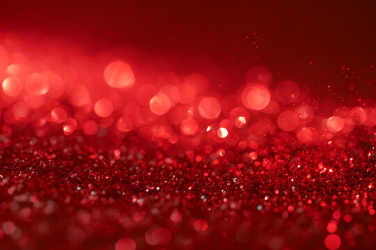 Christmas (Xmas) background red and abstract, Red glitter bokeh vintage lights, Happy holiday and new year, defocused.