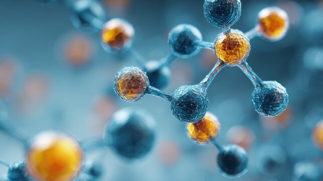 molecule or atom, Abstract structure for Science or medical background, 3d illustration, science, atom, abstract, chemistry, structure, blue, chemical, background