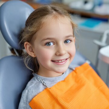 young girl is sitting in a dentist's chair. Children is smiling and enjoying her visit to the dentist
,dentistry, clinic, dental