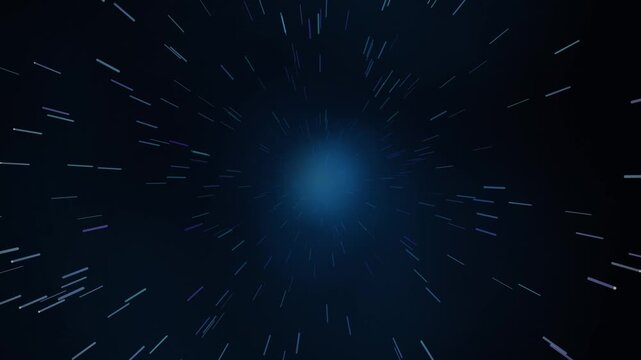 Abstract hyperspace warp speed tunnel with glowing blue light streaks