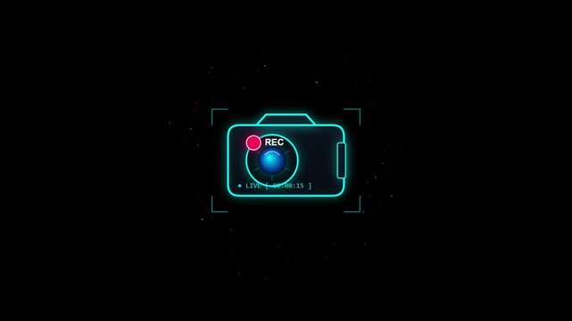 Digital camera recording interface overlay with glowing neon hud
