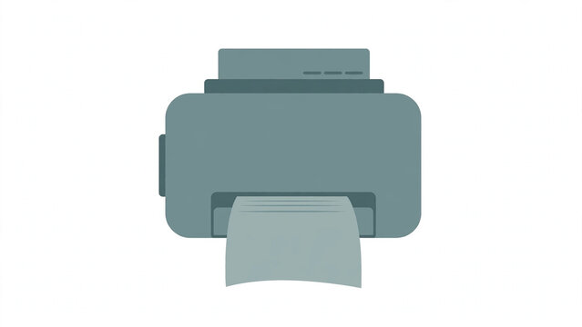 Gray Office Laser Printer with Paper Sheet Printing Flat Vector Icon Isolated on White Background, Document Print Symbol for Business Workplace and Copy Service
