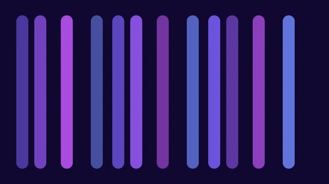 Abstract neon barcode motion background, with pulsing purple, and blue vertical, lines