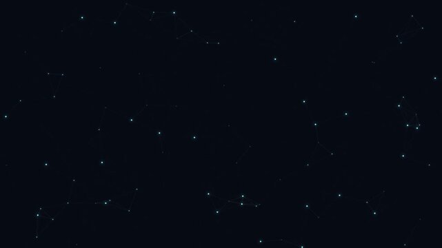 A minimalist dark digital background featuring glowing cyan nodes and thin connecting lines in a subtle technological constellation pattern.