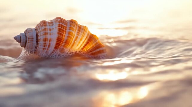 Sunset bathes shell in warm, glowing light
