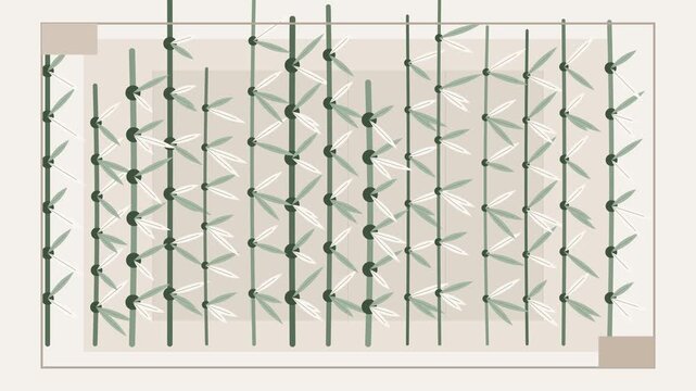 Organic windmill blades rotating in grid pattern against neutral background