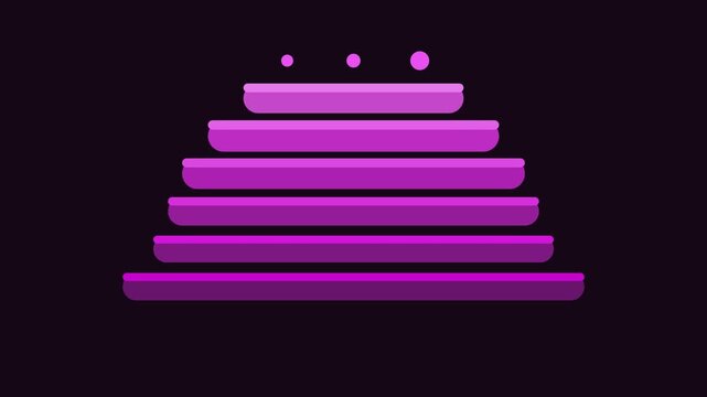 Abstract purple digital pyramid motion with pulsing geometric layers and floating spheres