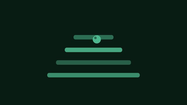 Minimalist abstract animation of a bouncing ball on stepped platforms, green geometric motion background