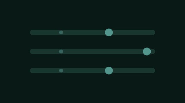 Minimalist ui slider interface animation, digital control bars with moving indicators for app settings and data adjustment