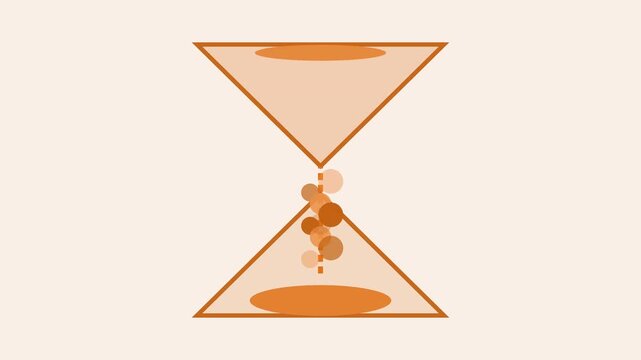 Minimalist hourglass animation with falling spheres representing time passing and efficiency sandglass