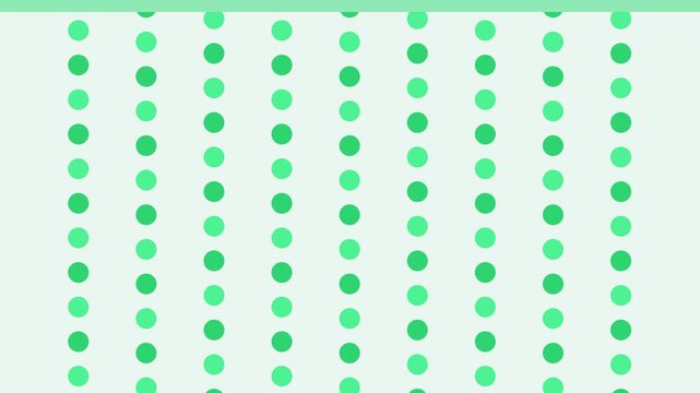 Minimalist green polka dot pattern motion background, seamless vertical moving circles loop abstract
