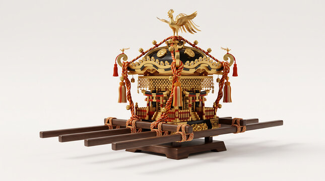 Miniature golden mikoshi portable shrine used in traditional japanese festivals