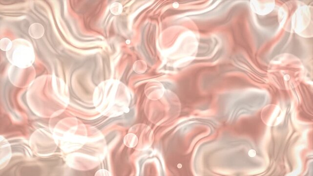 Abstract flowing liquid background with bokeh lights in rose gold and cream tones