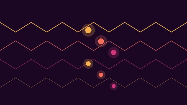 Minimalist abstract motion background, with pulsing neon, circles and zigzag, lines animation