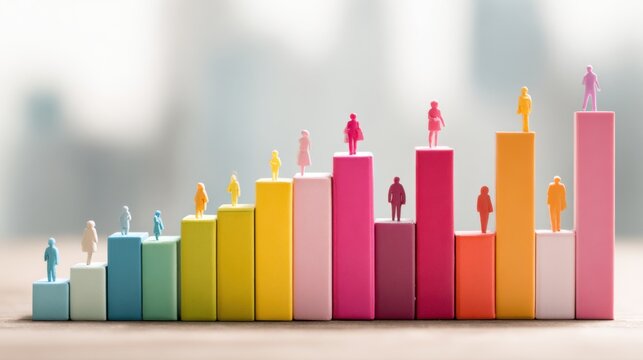 Clear medium shot of colorful infographic bars emphasizing the nearly sixyear difference in life expectancy between women and men with softfocus background for contrast.
