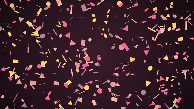 Festive Confetti Falling in Pink Yellow and Purple Against a Dark Background