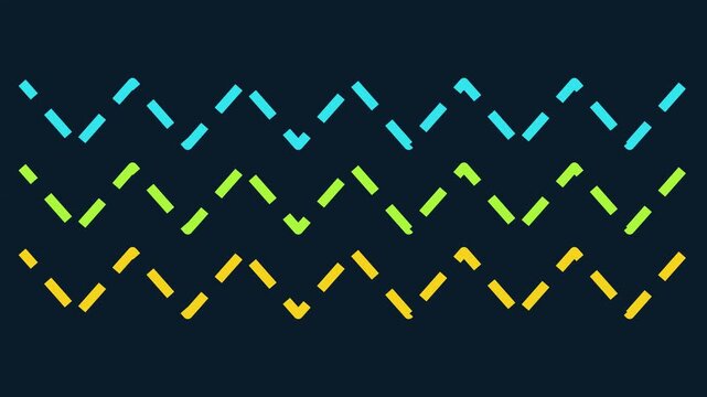Animated zigzag line patterns, minimalist motion background, with colorful dashed, waves abstract animation