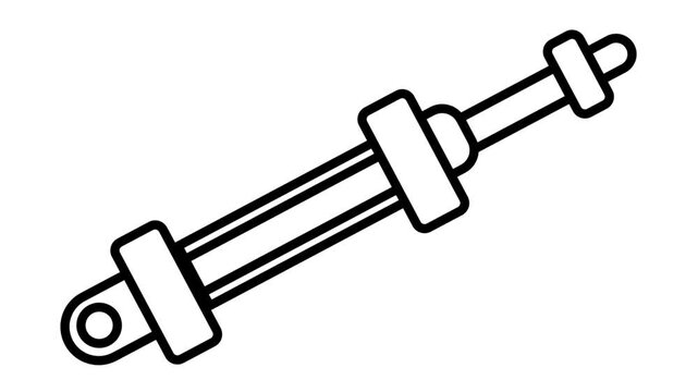 Clean technical line art motion graphic of a mechanical piston and hydraulic cylinder device. Automotive and industrial engineering stock video loop.