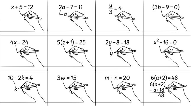 Hand Solving Math Equations on Whiteboard, Algebra Problems