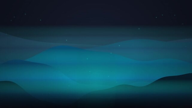 Mysterious Blue Foggy Mountains Landscape at Night with Stars