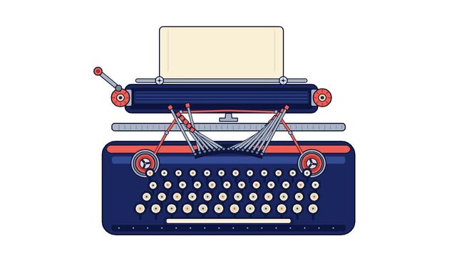 Vintage Typewriter Seamless Loop Typebars Carriage Platen Flat Vector Animation