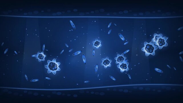Stylized White Blood Cells and Platelets Flowing Through Blood Vessel Animated Illustration