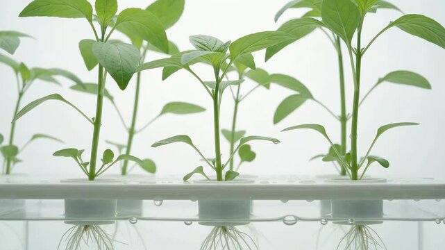 Hydroponic plants growing with roots submerged in clear tropical ocean water