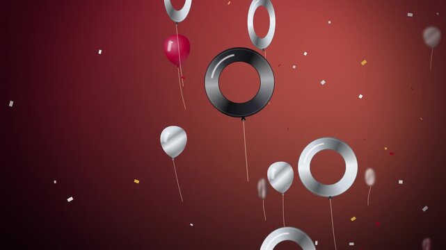 Ruby red silver black and ruby New Year foil ring balloons floating