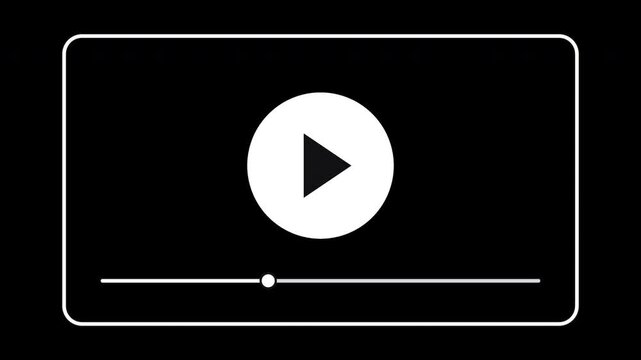 角丸の画面枠と進行バーの中で再生ボタンが押され動画が進んだあと一時停止になる動画プレーヤーの透過のアニメーション