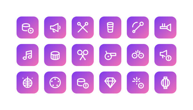 Mirror ball drumsticks and music notes gradient app icon set