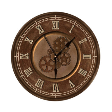 Vintage steampunk wall clock roman numeral gear isolated illustration