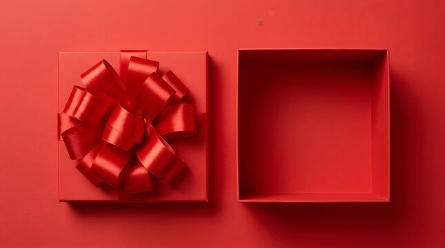 Open red gift box with ribbon isolated on white background