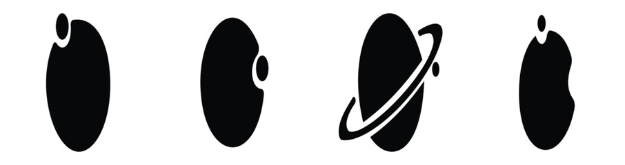 Minimalist black planetary vector icon set featuring multiple ringed saturn symbols for design projects  © MdShoibur