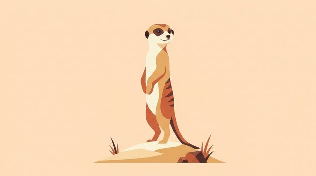 Meerkat illustration stands upright on sandy ground vector graphic