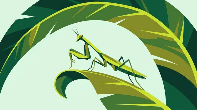 Praying mantis perched on a leaf a vibrant vector illustration