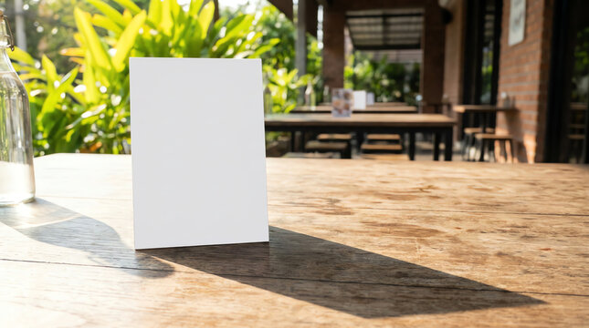 Stand Mock up Menu frame tent card blurred background design key visual layout