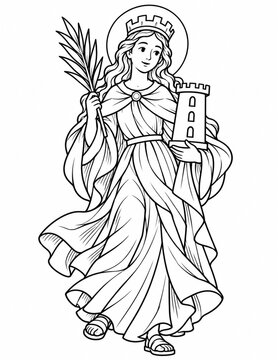 Saint Barbara black and white religious line art