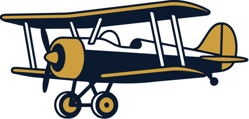 Vintage Biplane Airplane Flat Vector Illustration  © Setelar