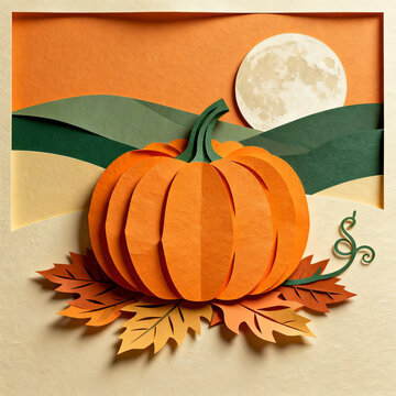 Paper Cut Pumpkin Under Harvest Moon