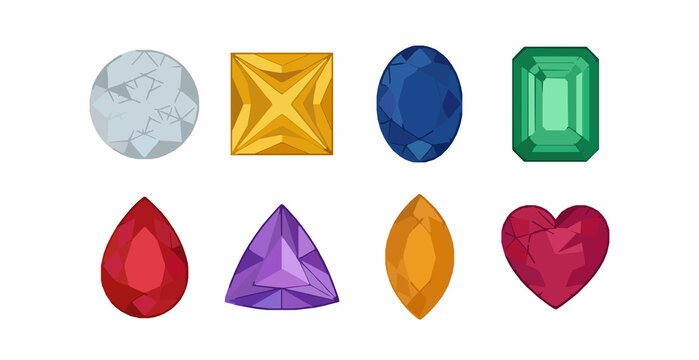 SEO Title: Precious Gemstones and Faceted Diamonds Collection Luxury Jewelry Vector Set