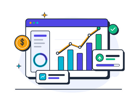 Financial Analytics Dashboard and ROI Growth Illustration