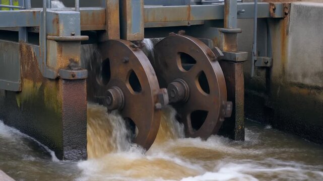 Feildes weir lock mechanical gear system with rushing water