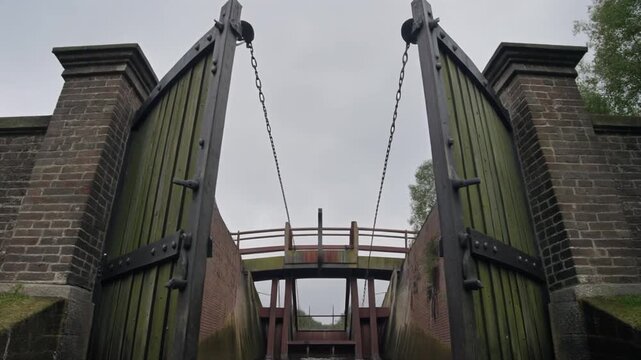 Feildes weir lock gates opening on the river canal system
