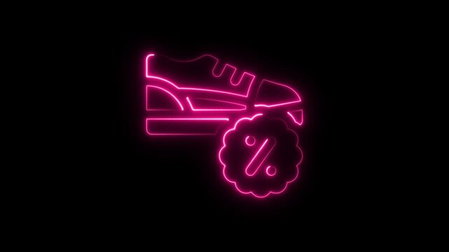 Neon pink glowing sneaker shoe icon with a discount percentage tag for sale